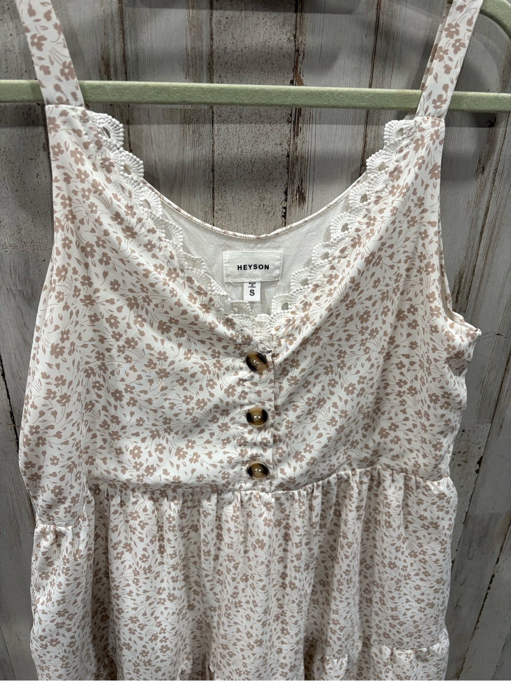 Heyson Floral Babydoll Dress Small Cream Ditsy Floral Lace Trim Cottagecore - Picture 3 of 8